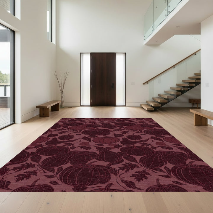 Dark Red Autumn Pumpkin Vine Arrangement Rug