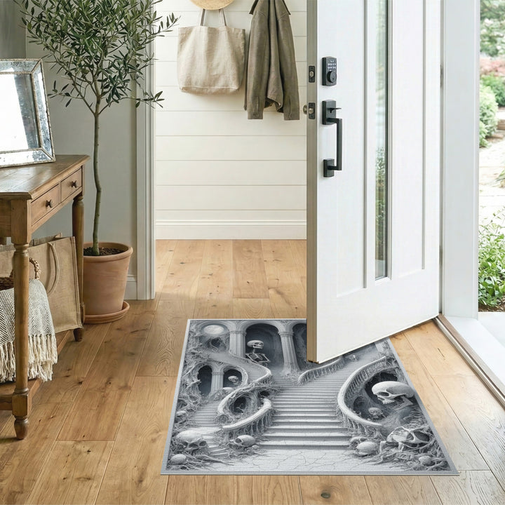 Gothic Skull Staircase Black White Area Rug