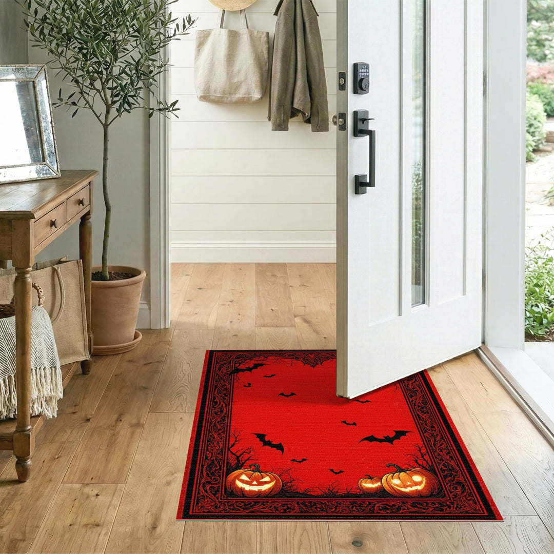 Spooky Red Halloween Pumpkins Area Rug