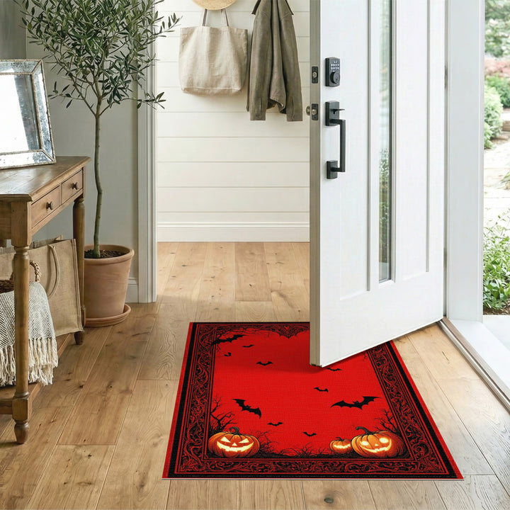 Spooky Red Halloween Pumpkins Area Rug