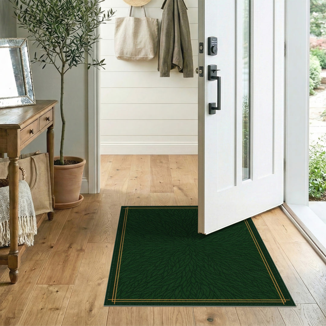 Deep Green Radial Leaf Area Rug