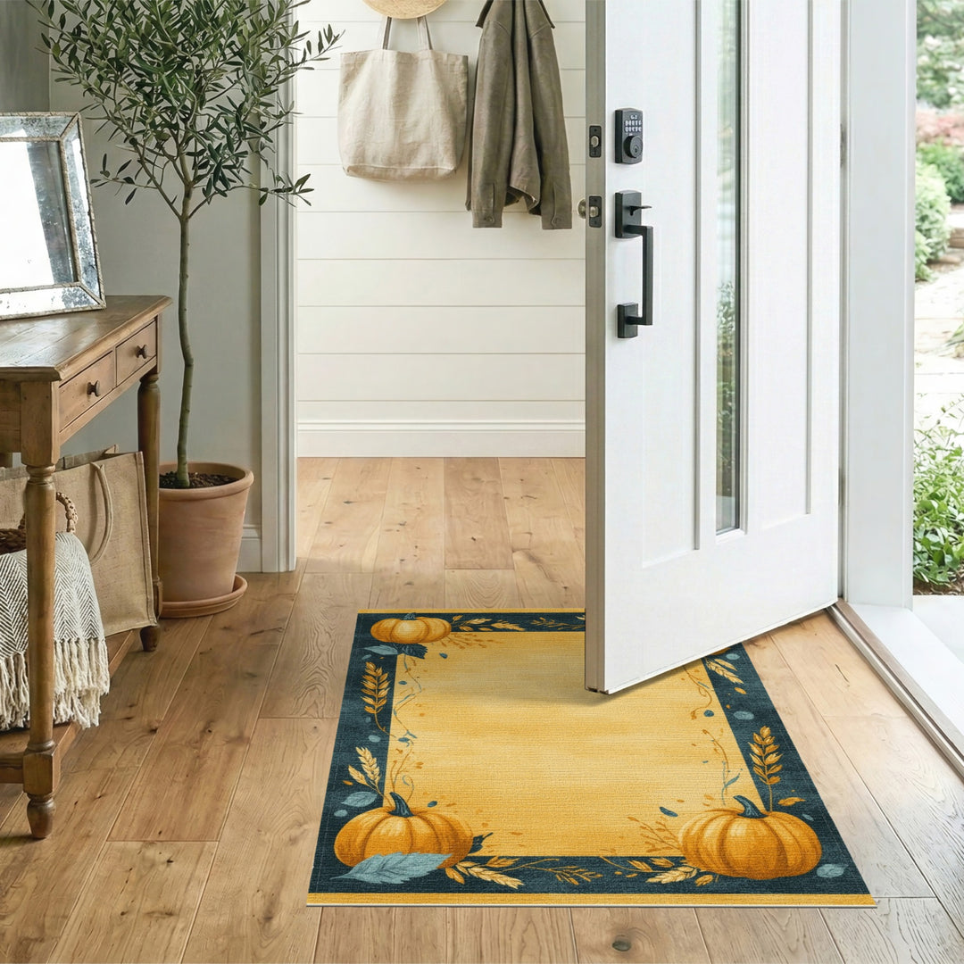 Pumpkin Harvest Yellow Area Rug