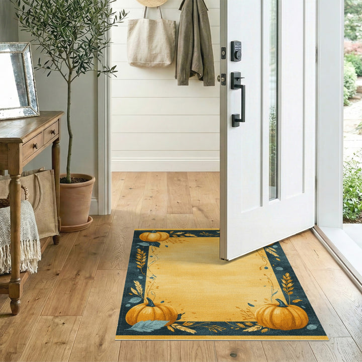 Pumpkin Harvest Yellow Area Rug