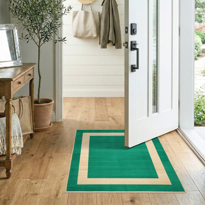 Green Geometric Modern Green Geometric Border Area Rug