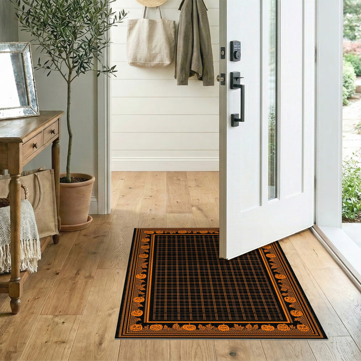 Orange Pumpkin Halloween Grid Area Rug