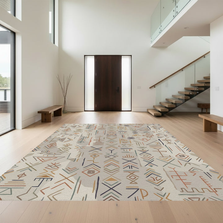 Neutral Earth Geometric Symbols Rug