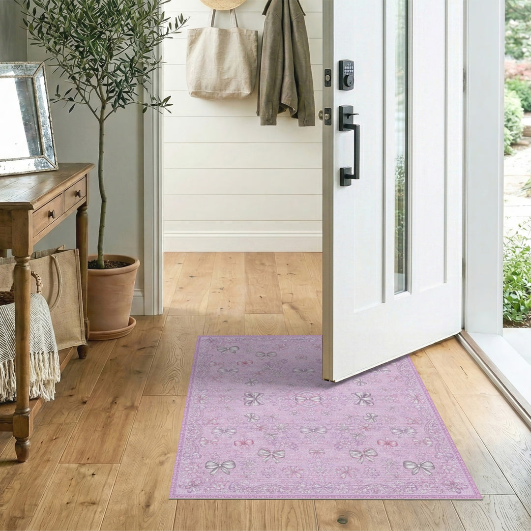 Bow Pink Bow Floral Vintage Area Rug