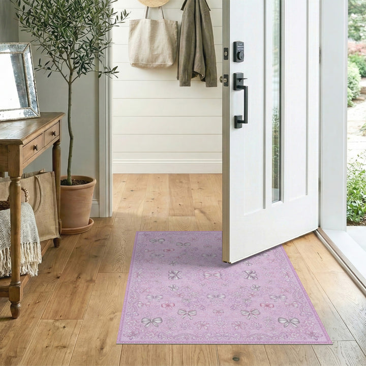 Bow Pink Bow Floral Vintage Area Rug