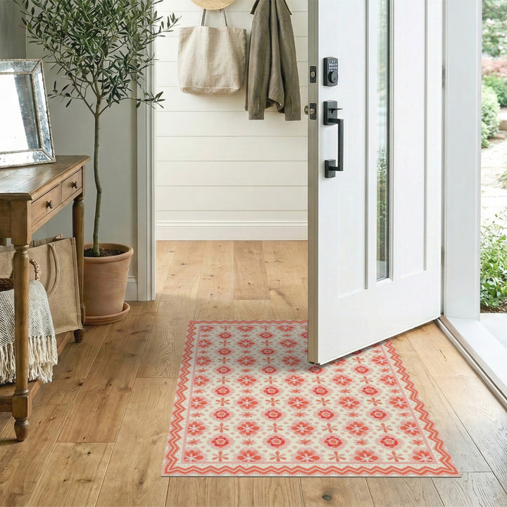 Pink Floral Vintage Zigzag Area Rug