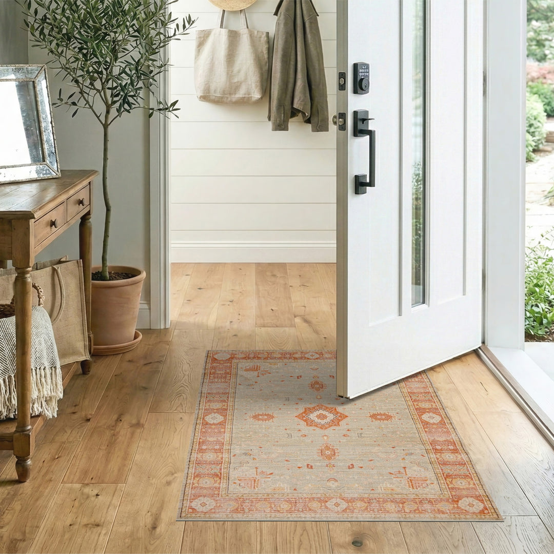 Orange Medallion Distressed Vintage Rug