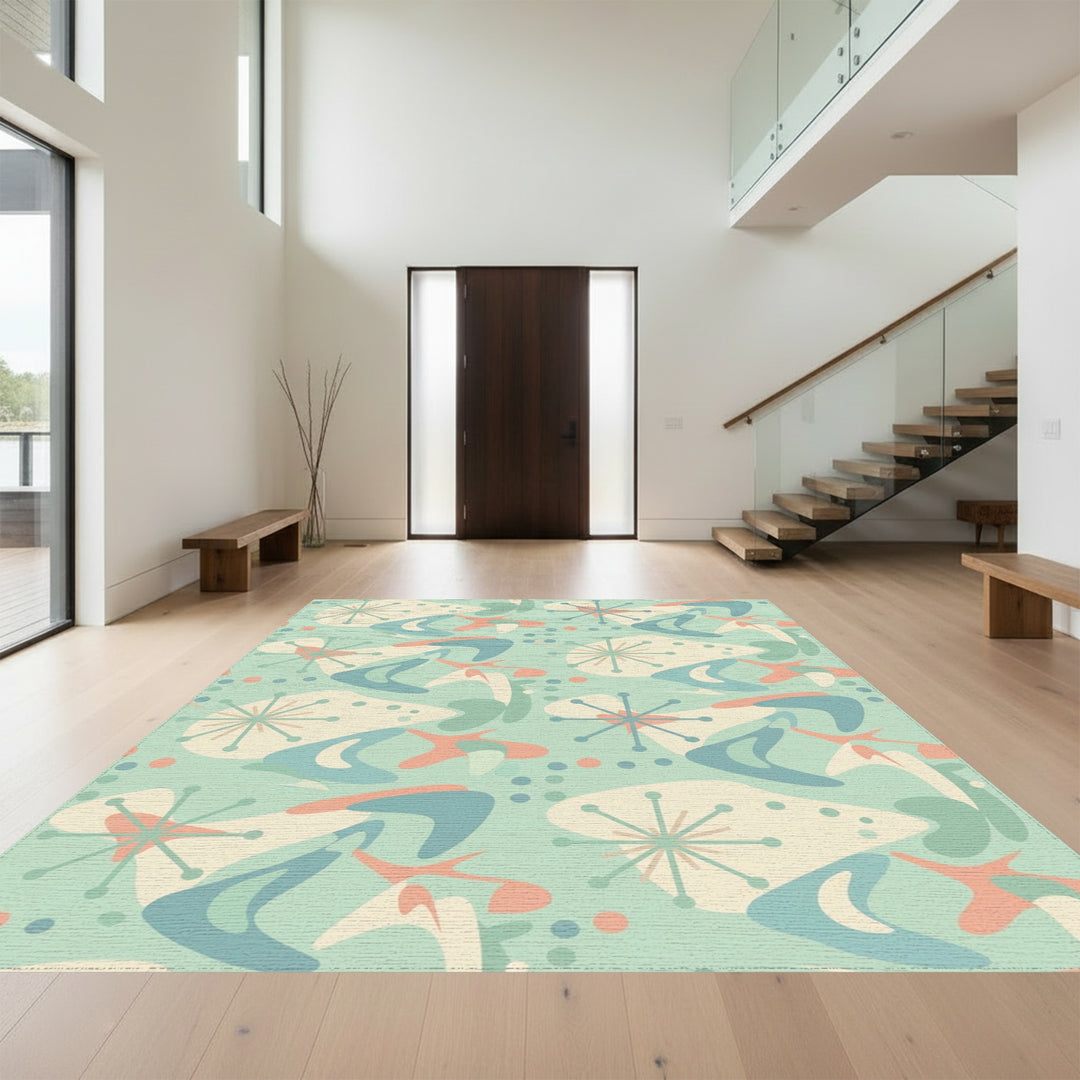 Mint Green Retro Starburst Boomerang Rug
