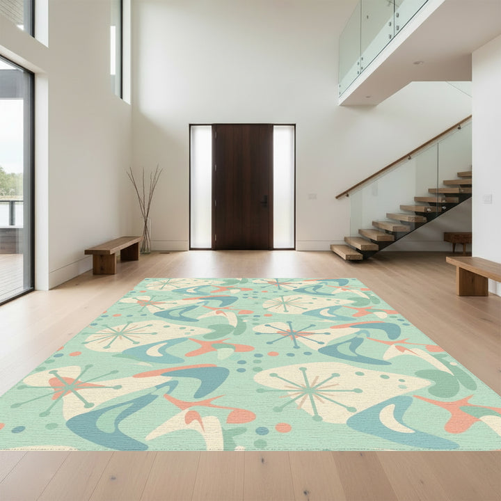 Mint Green Retro Starburst Boomerang Rug