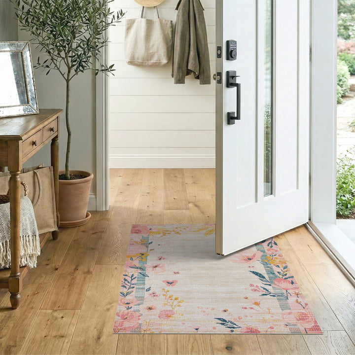 Pink Floral Vintage Border Pink Area Rug