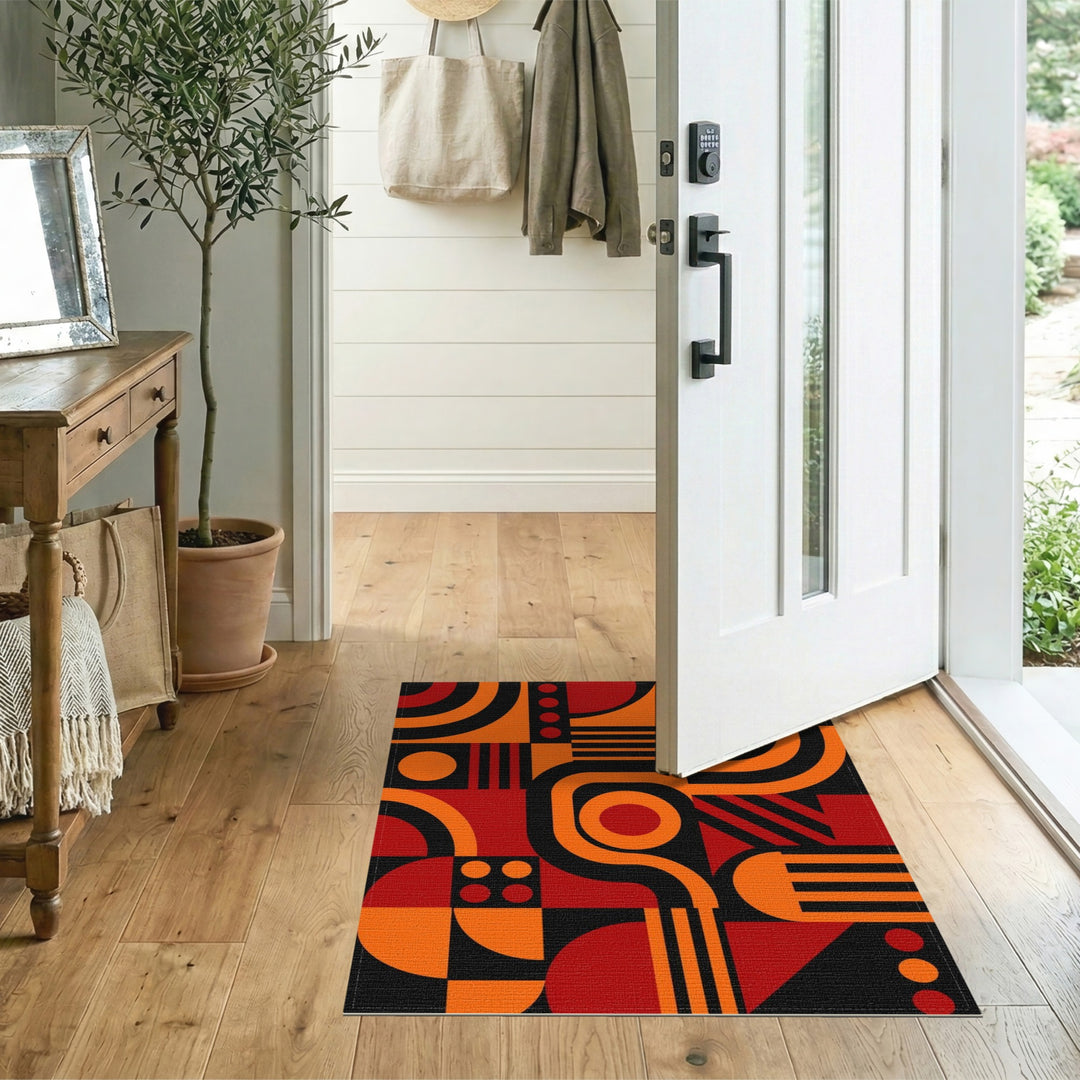 Bold Geometric Orange Red Area Rug