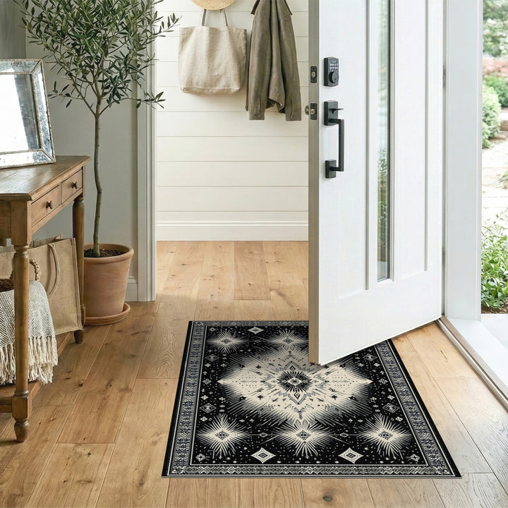 Black and White Geometric Modern Black White Geometric Starburst Area Rug