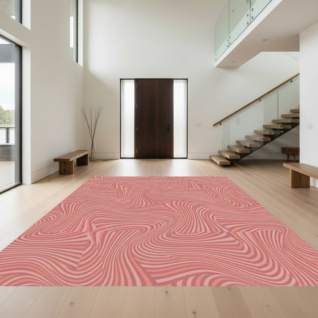 Pink Striped Optical Illusion Waves Rug
