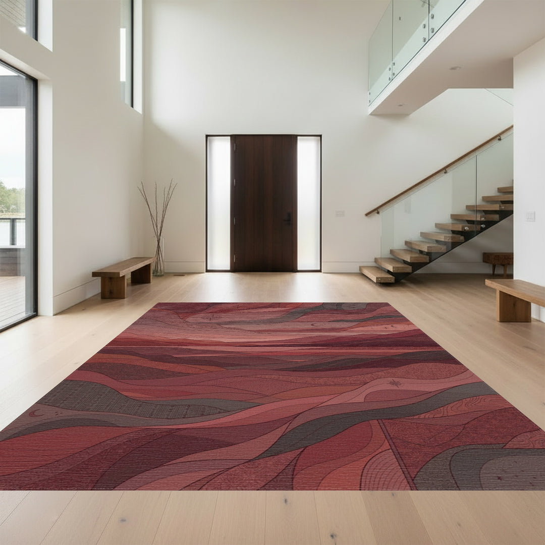 Crimson layered landscape abstract Rug