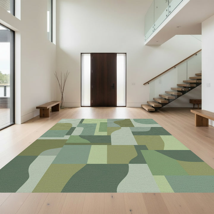 Muted Sage Organic Geometric Arrangement Rug