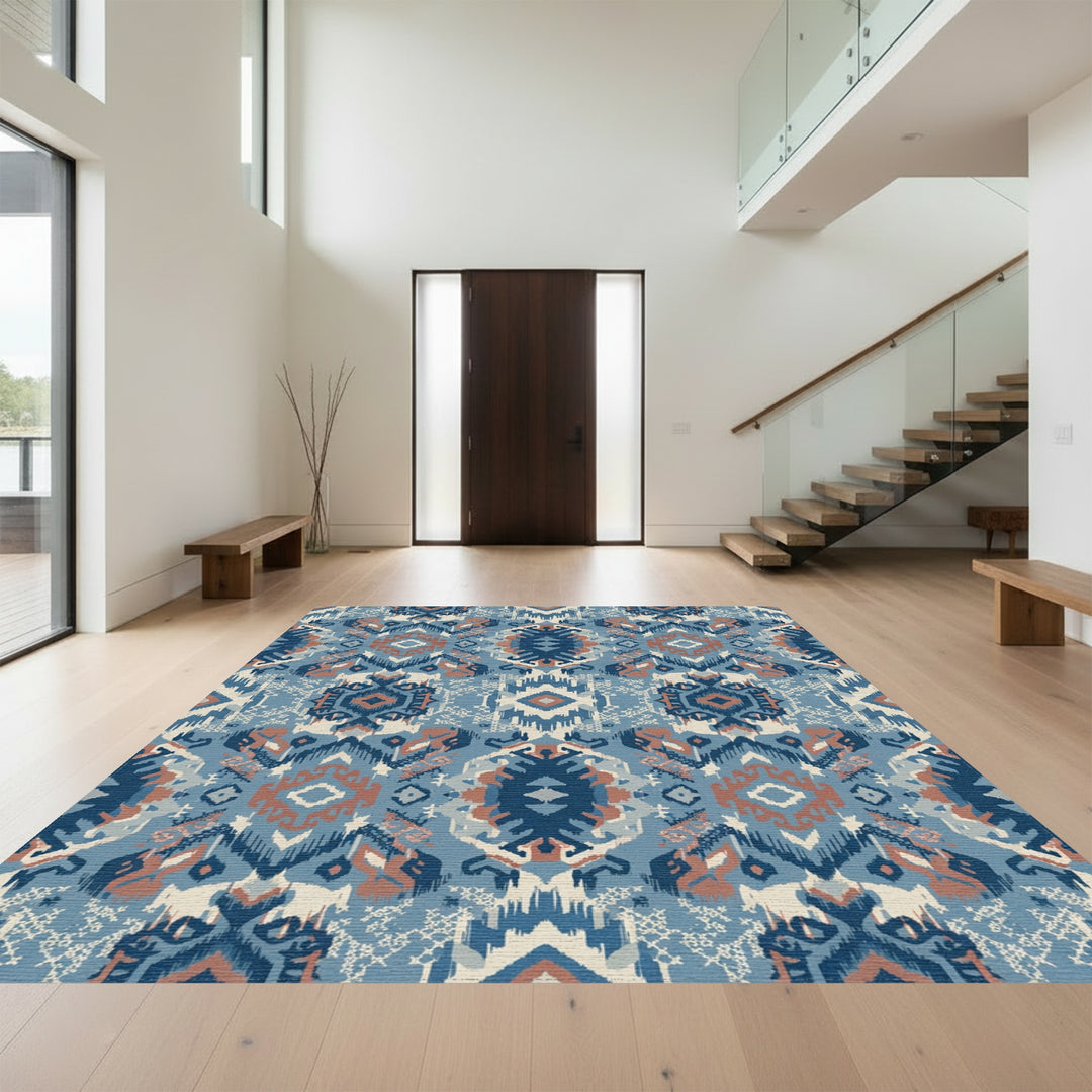Blue Rusty Geometric Tribal Rug