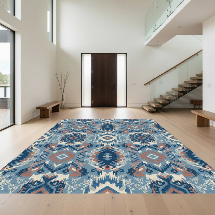 Blue Rusty Geometric Tribal Rug