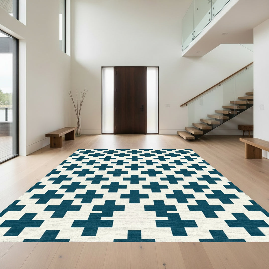 Deep Teal Plus Sign Grid Rug