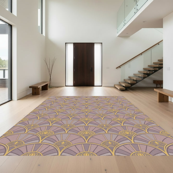 Art Deco Fan Motif Lavender Gold Rug