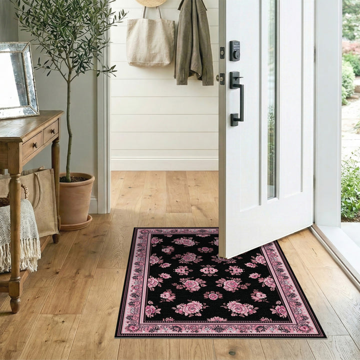 Pink Rose Floral Vintage Area Rug
