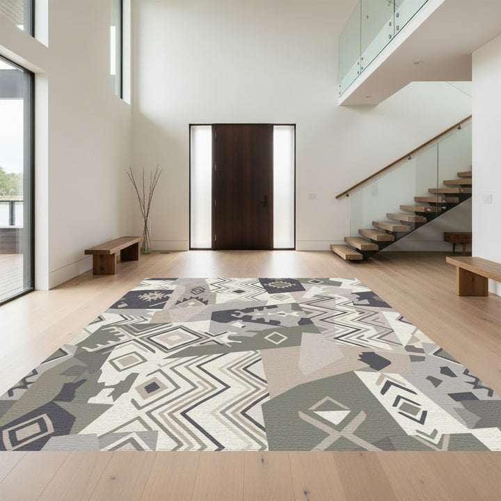 Neutral Patchwork Navajo Diamond Zigzag Rug