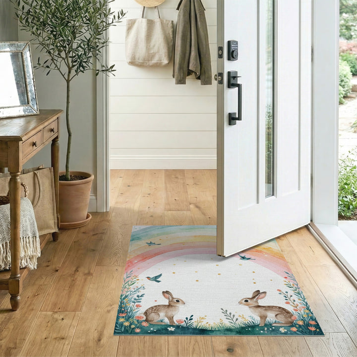 Rainbow Bunny Kids Area Rug