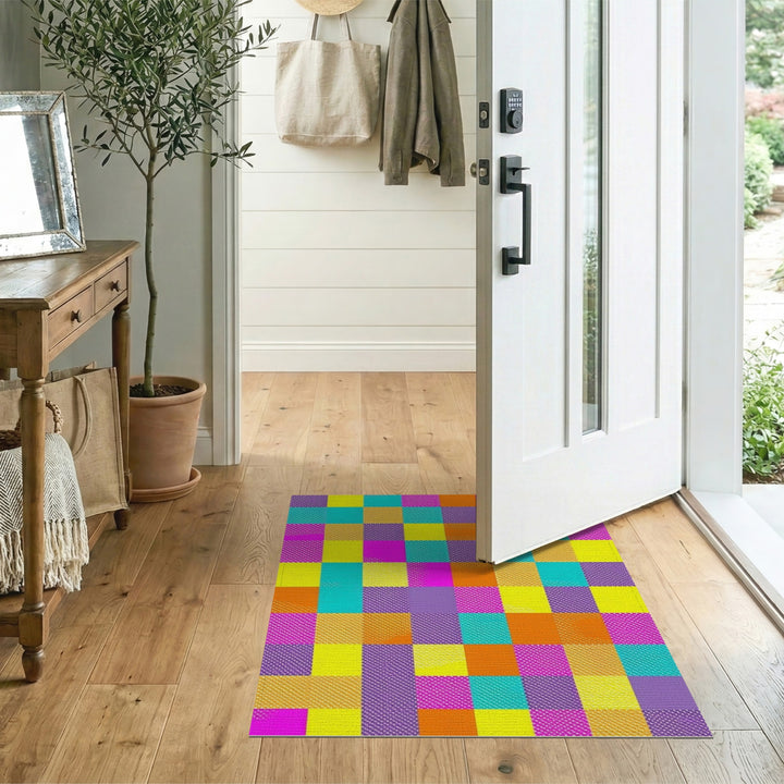 Vibrant Multi-Color Checkered Geometric Area Rug