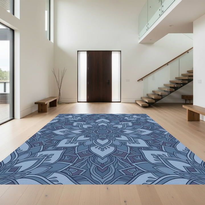 Serene Blue Mandala Bloom Rug
