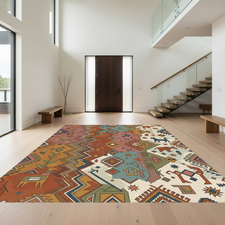 Rustic Earthy Tribal Animal Patchwork Rug