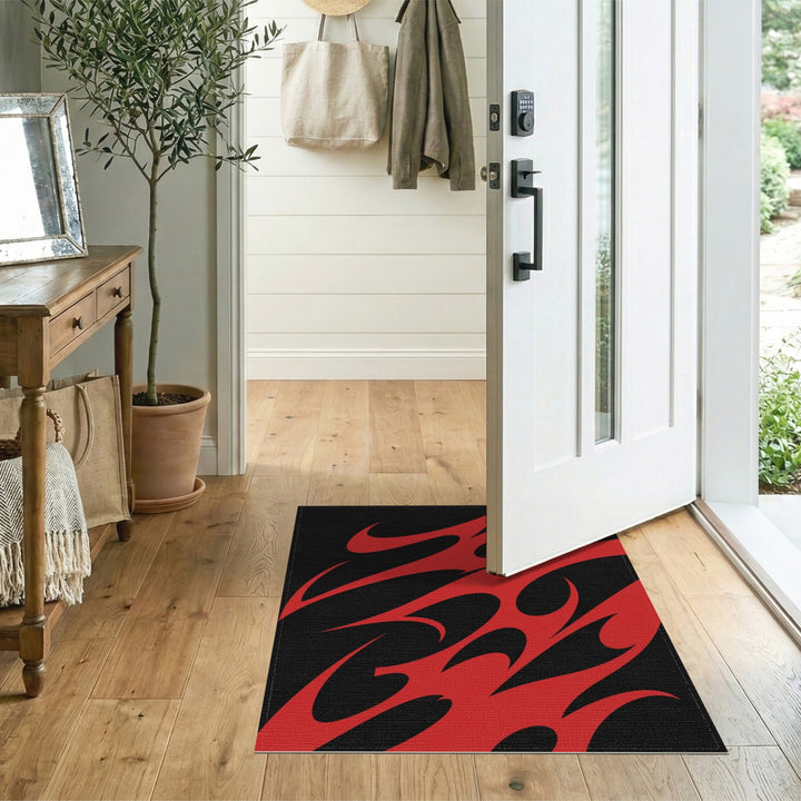 Red Flame Abstract Area Rug