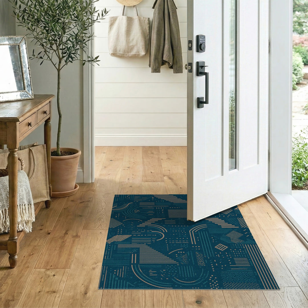 Teal Geometric Line Area Rug