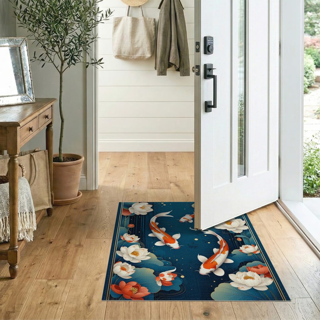 Koi Lotus Blue Washable Area Rug