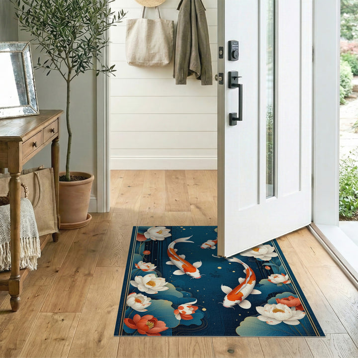 Koi Lotus Blue Washable Area Rug