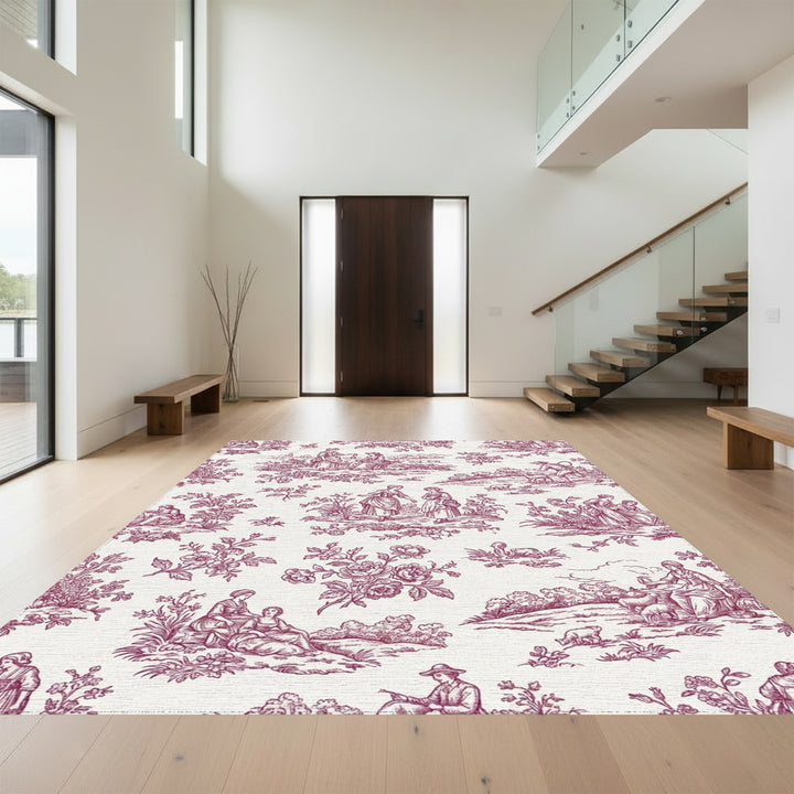 Vintage Rose Pastoral Scene Rug