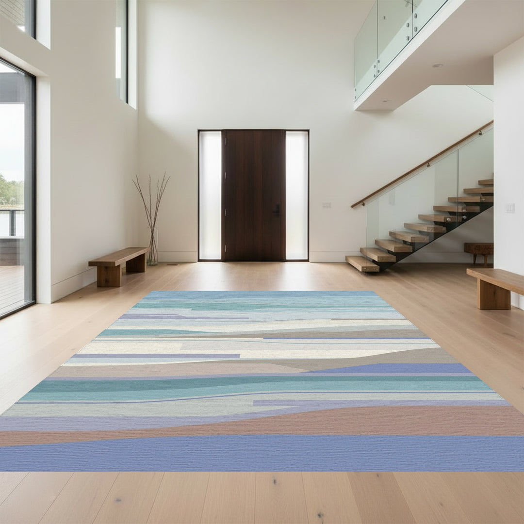 Serene Blue Lavender Abstract Waves Rug