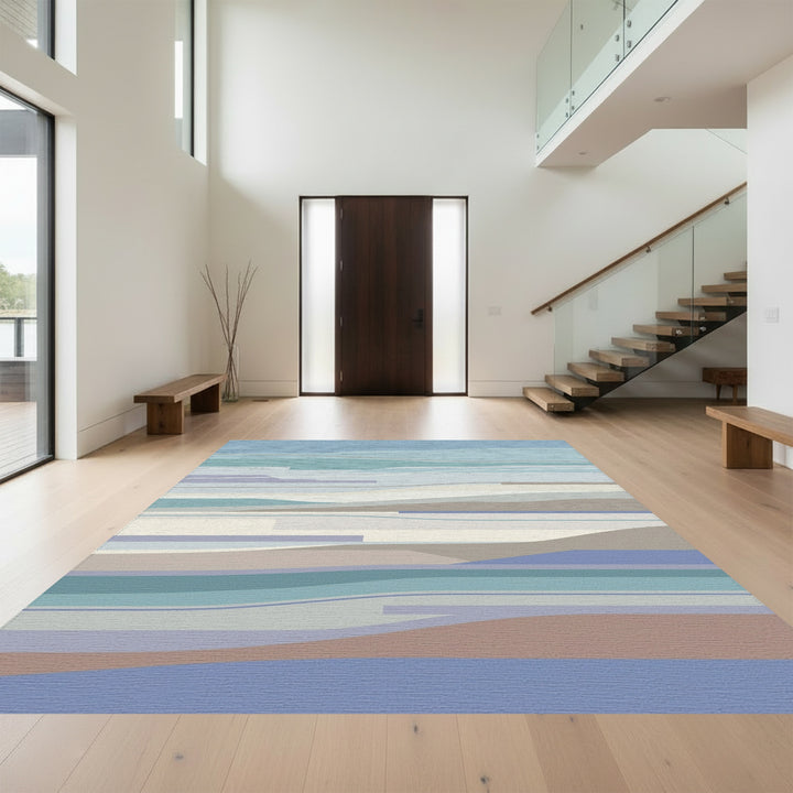 Serene Blue Lavender Abstract Waves Rug