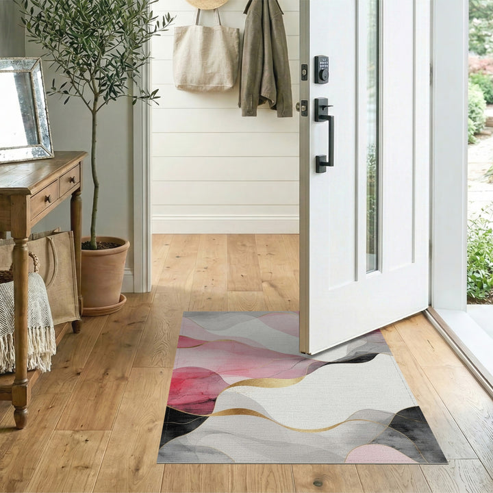Pink Gold Fluid Wave Abstract Area Rug