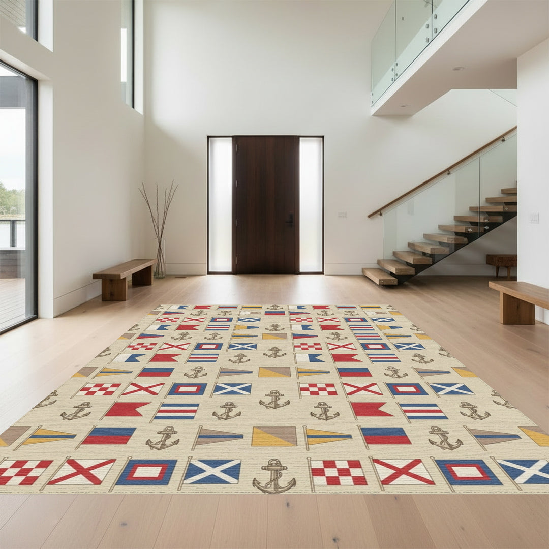 Nautical Signal Flags Anchor Pattern Rug