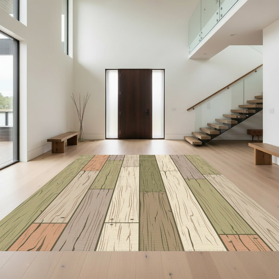 Weathered Wood Plank Multicolored Rug