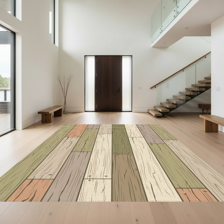 Weathered Wood Plank Multicolored Rug