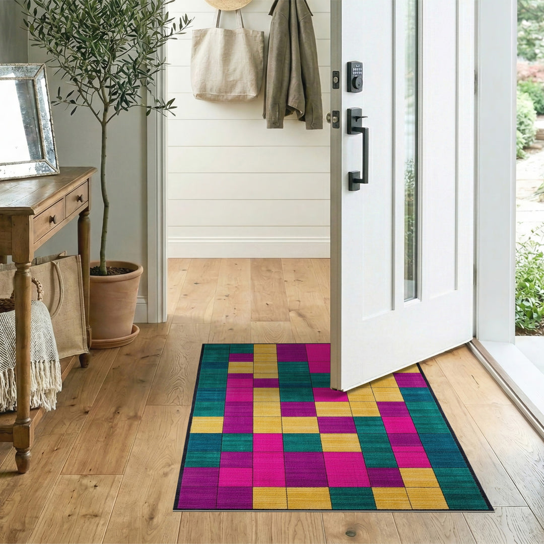 Vibrant Geometric Color Block Multi-color and Patterns Area Rug