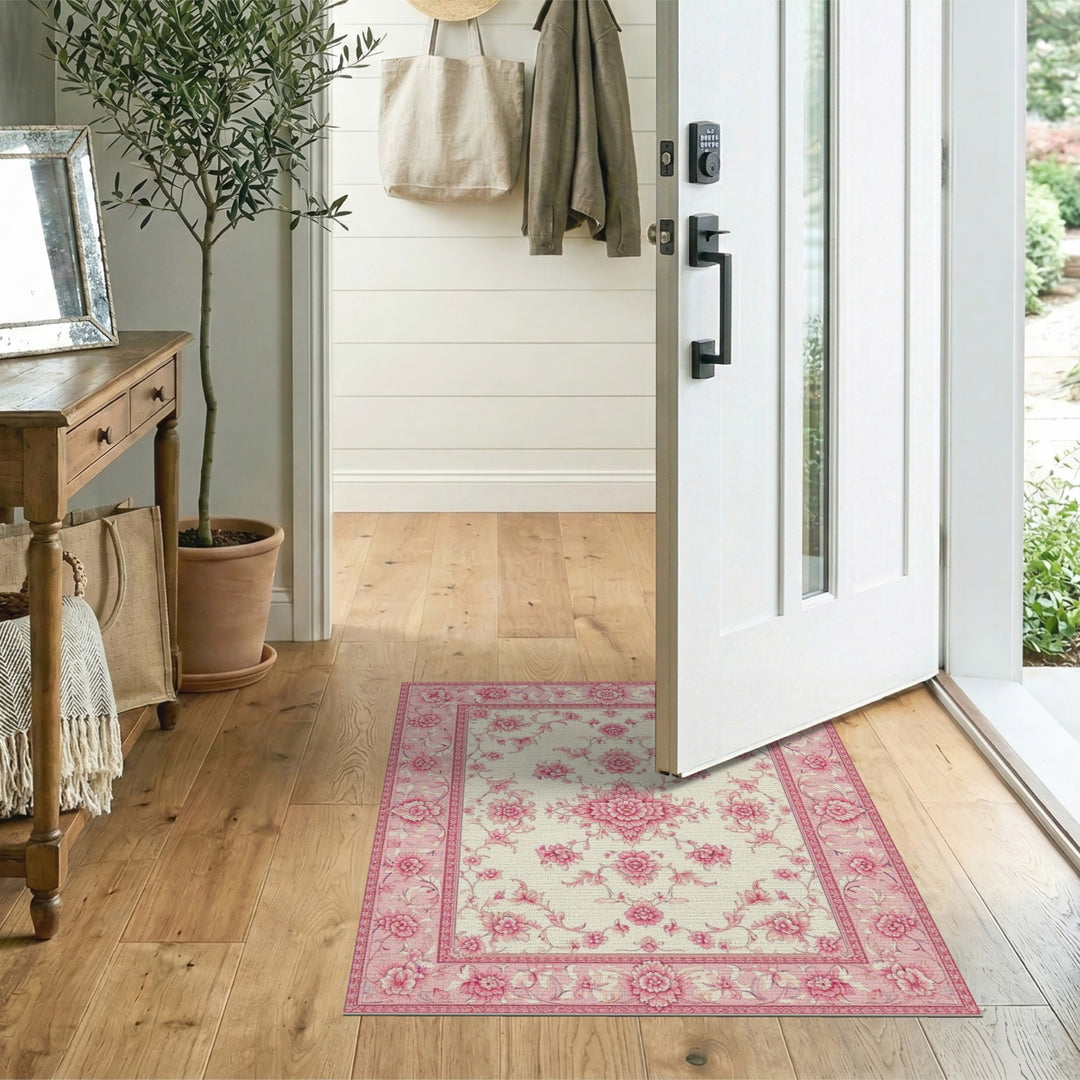 Pink Floral Medallion Vintage Area Rug