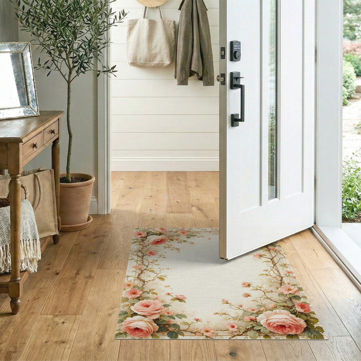 Pink Rose Floral Vintage Area Rug