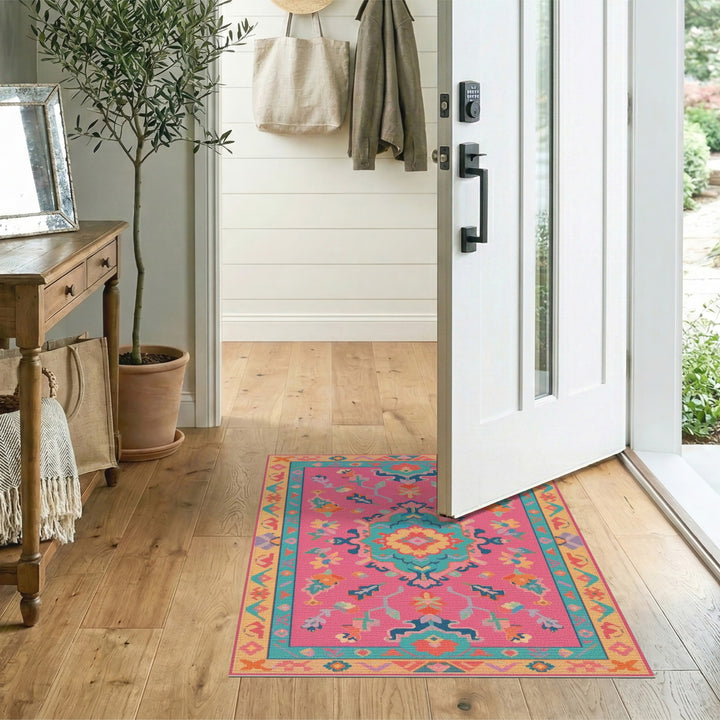 Vibrant Pink Boho Chic Area Rug