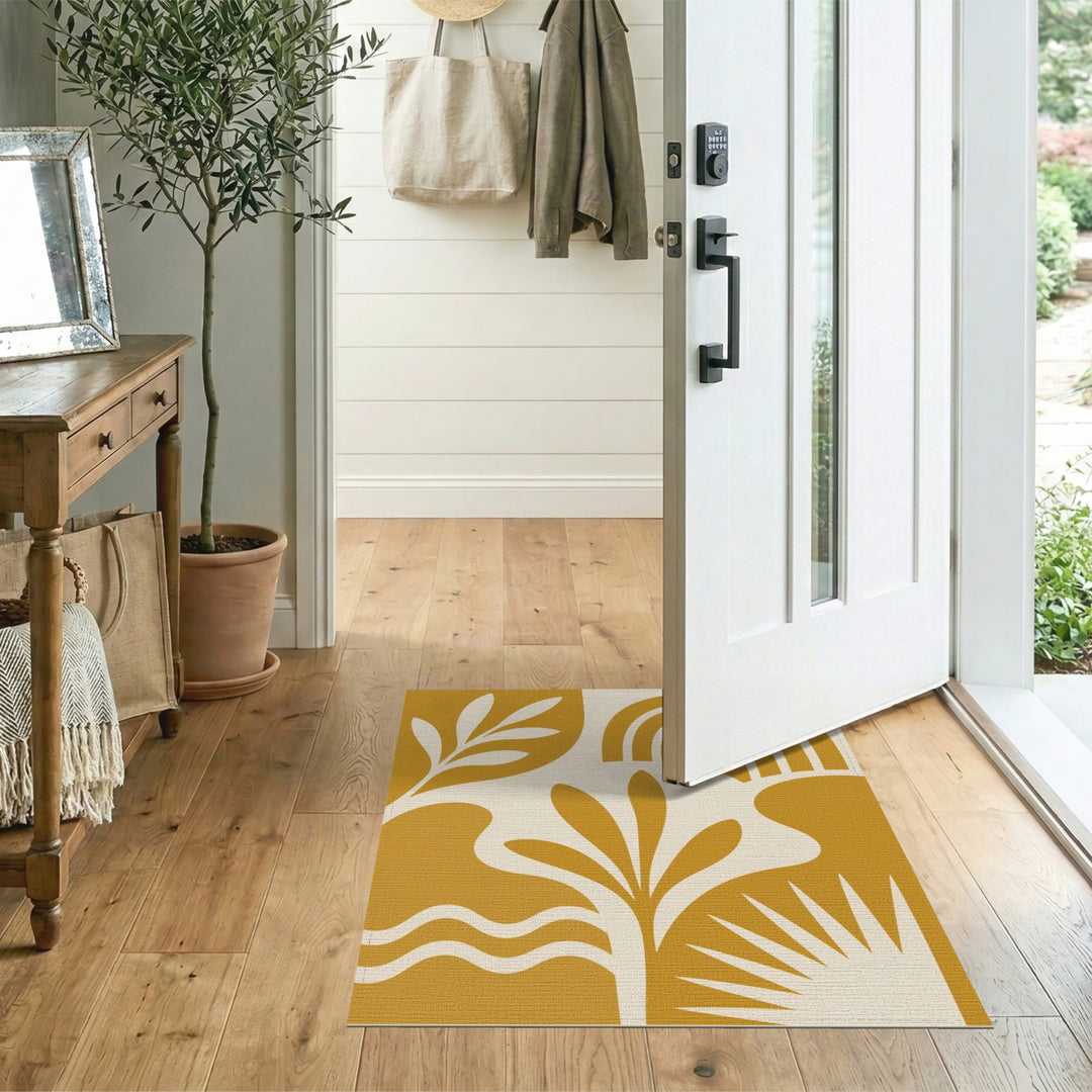 Yellow Boho Leaf Rainbow Area Rug