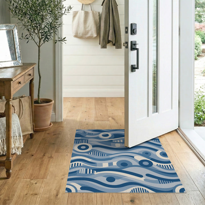 Blue and Teal Wave Blue Abstract Wave Area Rug