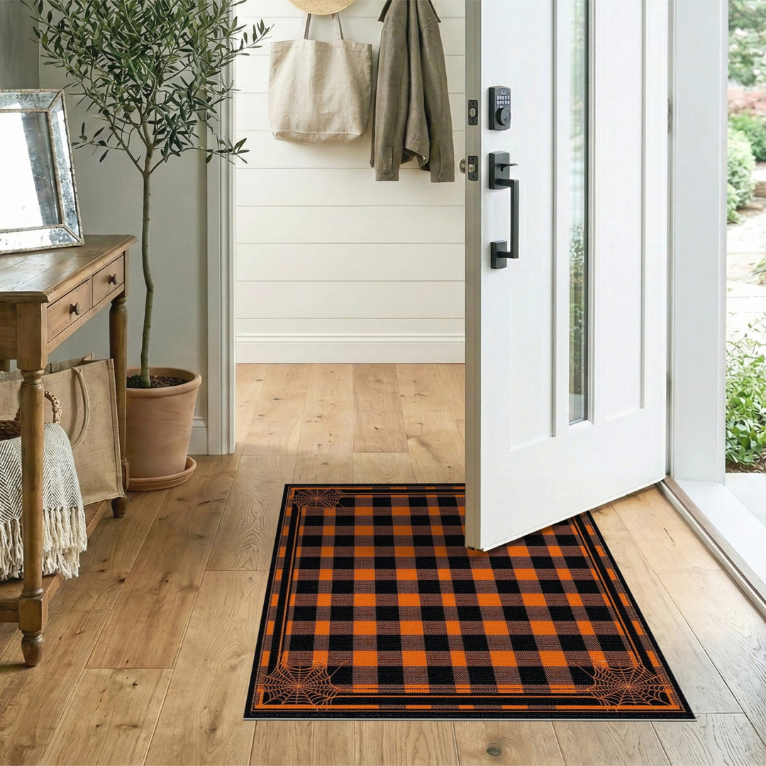 Orange Buffalo Check Spider Web Area Rug
